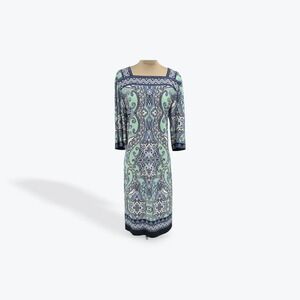 Studio One New York Women's XL Paisley Print Midi Dress Square‎ Neck 3/4 Sleeve